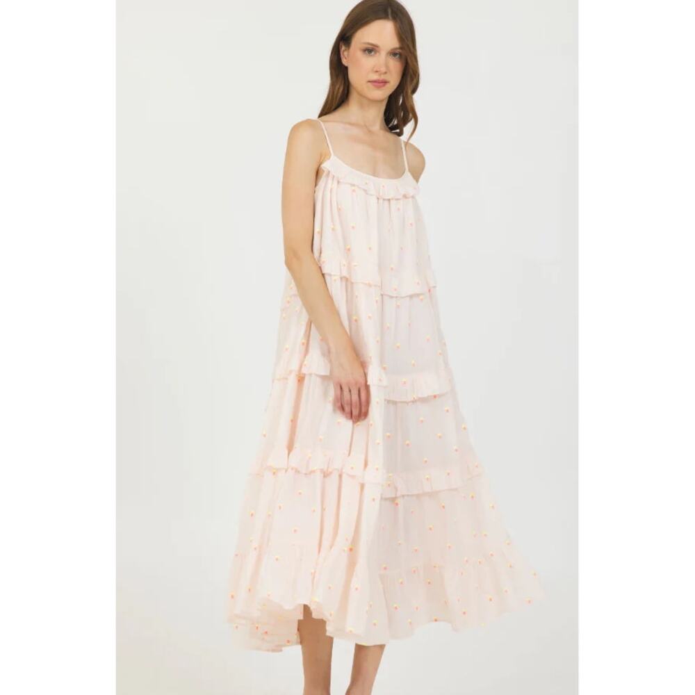 STELLAH BLUSH TIERED SLIP LONG DRESS Size Small New